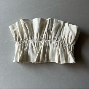 Linen Ruffle Crop Top | Tie Back | Off White | Size Small